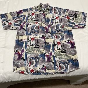 Vtg SILK Shirt Abstract Funky Retro Oversized Streetwear Hip Hop CSC Mens M